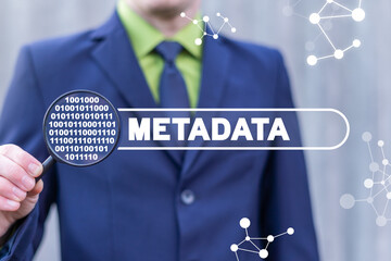Information technology concept of metadata. Web meta data search. Digital security.