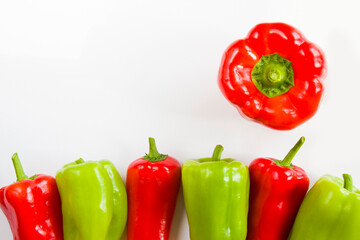 Bell pepper and green pepper on the white background, colorful vegetables