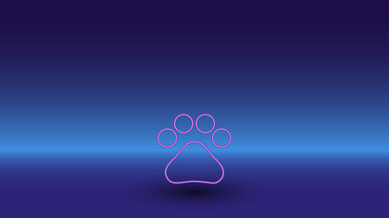 Neon pet symbol on a gradient blue background. The isolated symbol is located in the bottom center. Gradient blue with light blue skyline