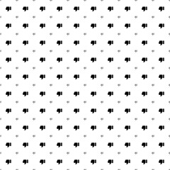 Square seamless background pattern from black thumb down symbols are different sizes and opacity. The pattern is evenly filled. Vector illustration on white background