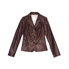 Dark brown leather female jacket isolated on white background