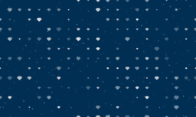 Seamless background pattern of evenly spaced white diamond symbols of different sizes and opacity. Vector illustration on dark blue background with stars