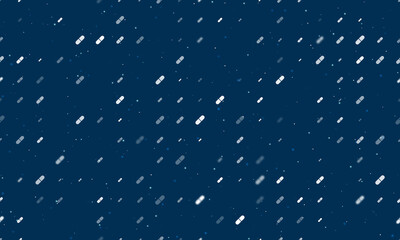 Seamless background pattern of evenly spaced white medical capsule symbols of different sizes and opacity. Vector illustration on dark blue background with stars