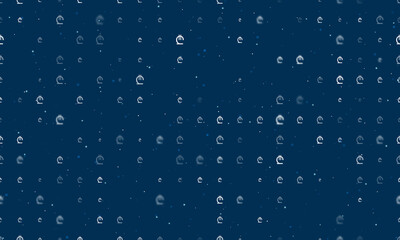 Naklejka na ściany i meble Seamless background pattern of evenly spaced white lary symbols of different sizes and opacity. Vector illustration on dark blue background with stars