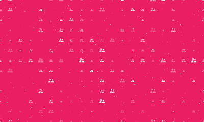 Seamless background pattern of evenly spaced white group symbols of different sizes and opacity. Vector illustration on pink background with stars