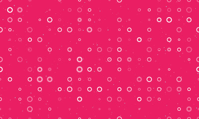 Seamless background pattern of evenly spaced white circle symbols of different sizes and opacity. Vector illustration on pink background with stars