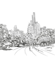 Central park. New York. USA. Hand drawn city sketch. Vector illustration.
