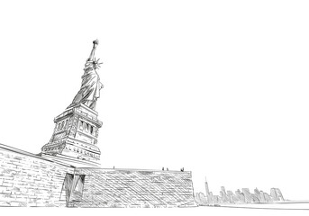 Statue of Liberty. New York. USA. Hand drawn city sketch. Vector illustration.