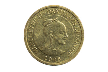 10 danish kroner coin on white isolated background