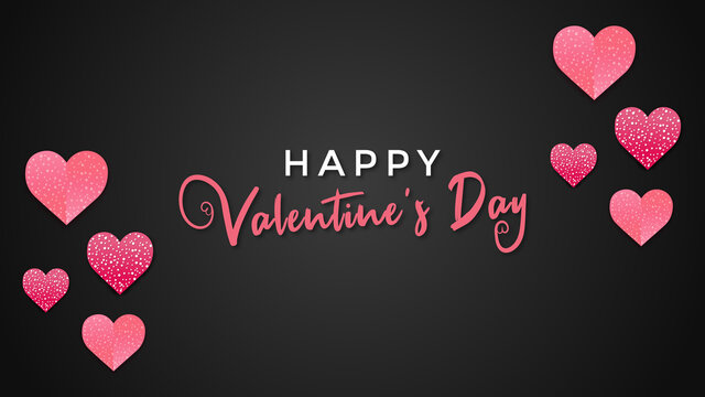 Happy Valentine's day background with heart pattern and typography of happy valentines day text. Red and pink heart valentine background with vector illustration.