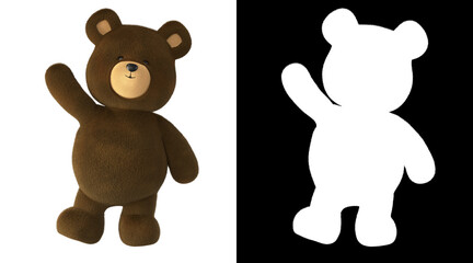 Super cute fluffy brown teddy bear 3D character with realistic fur.  Stood in a waving pose. Available in other colours.

High resolution with an alpha channel supplied for easy transparent background