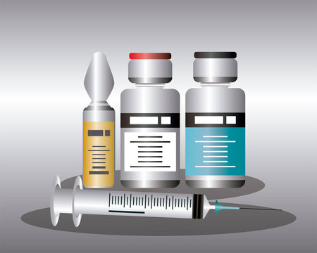world medical bottles syringe with coronavirus vaccine, protection against covid 19
