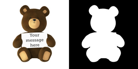 Cute fluffy blue teddy bear 3D character with realistic fur.  Sat with blank sign. Add your own text!

High resolution with an alpha channel supplied for easy transparent background