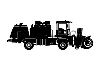 Naklejka premium Snow blower silhouette. Truck mounted high speed snow blower. Side view. Flat vector.