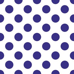 Seamless vector pattern with cute tile navy blue polka dots on white background