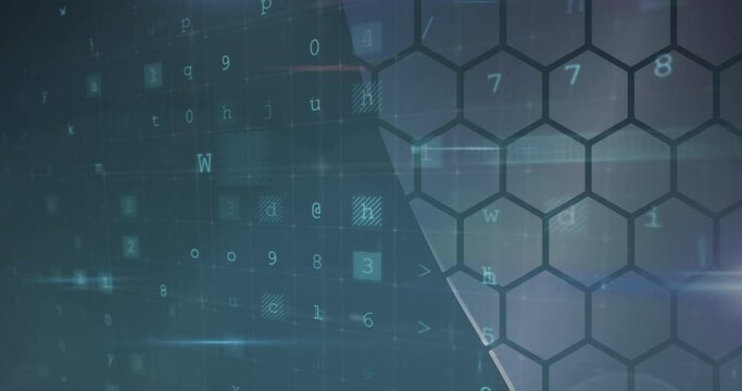 Animation of cyberattack warning text and numbers changing over hexagons