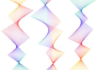 Design elements. Wave of many color lines. Abstract wavy stripes on white background isolated. Creative line art. Vector illustration EPS 10. Colourful shiny waves with lines created using Blend Tool
