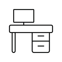illustration of a computer on the desk line icon