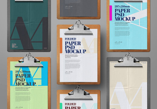 Clipboard Mockup Paper Folded Set