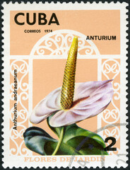 CUBA - 1974: shows Anthurium andraeanum, series Garden Flowers, 1974