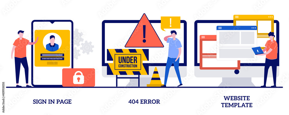 Wall mural sign in page, 404 error, website template concept with tiny people. web page interface abstract vect