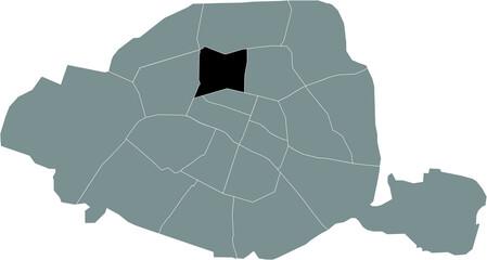 Black location map of Parisian neuvième, 9th arrondissement inside gray map of Paris, France