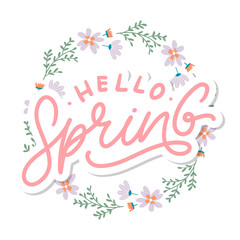 Hello Spring Flowers Text Background Frame lettering slogan