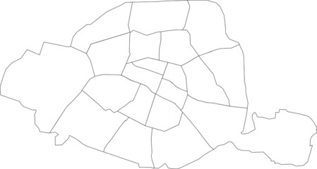 Simple vector white map with black borders of arrondissements of Paris, France
