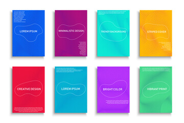 Collection of bright colorful striped covers, templates, posters, placards, brochures, banners, backgrounds, flyers and etc. Abstract gradient cards - wavy linear design