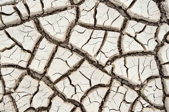 Top view closeup textured background of rough cracked barren waterless soil during drought