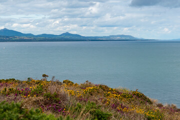 Panoramic view of Irish Sea from Wicklow head lighthouse .