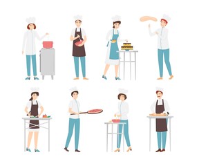 Cartoon Color Characters People Professional Cooking Set Concept. Vector