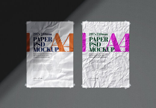 Flyer Poster Mockup Crumpled Adhesive Duct Strip Scene