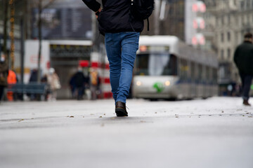 Man walking on the street, Zurich, Bahnhofstrasse, Switzerland.