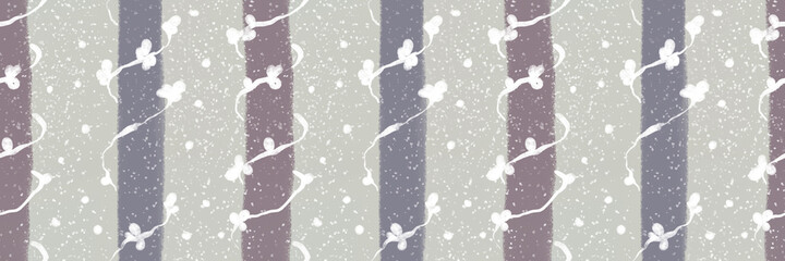 striped beige abstract hand-drawn seamless pattern with blue and purple stripes, white ribbon and small bows. Grunge background