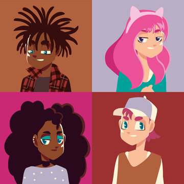people youth culture girl with pink hair, afro man with dreadlocks