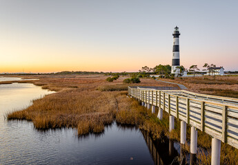 Bodie Island Lighthouse is located at the northern end of Cape Hatteras National Seashore, North...