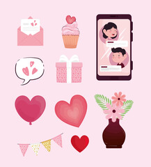 bundle of ten valentines day icons vector illustration design