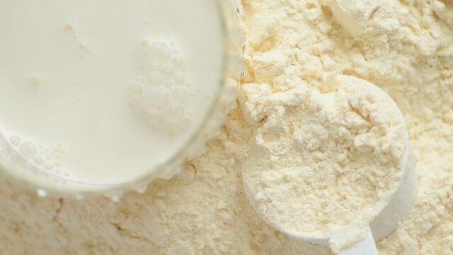 Glass of milk and protein powder