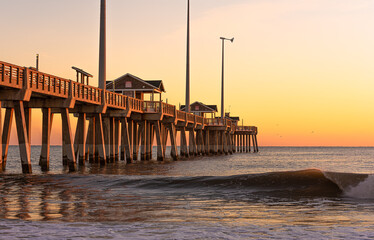 Jennette's Fishing Pier in Nags Head North Carolina at sunrise.