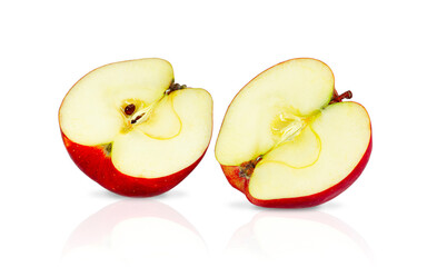 Two pieces of red apple isolated on white background.