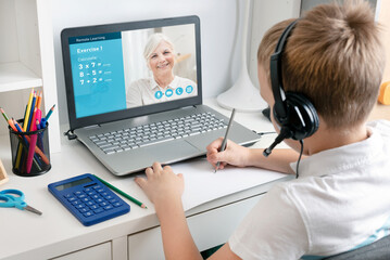 Remote learning concept with boy using laptop