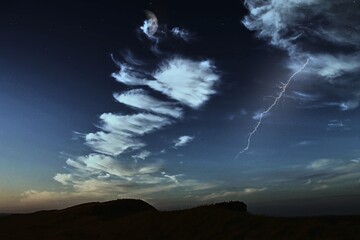 Gewitterwolken mit Blitz über Dünen