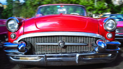 Front View of an old classic American car. Havana, Cuba