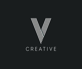 V Letter Logotype With White Lines Dynamic Design. Connection Of Lines, Letter Symbol Vector Illustration Template. Modern, Elegant, Luxury icon, logo for your Corporate identity. Eps 10.