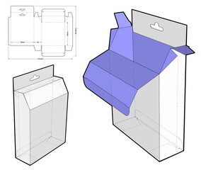 Box with Shelf Hanger Hole and Die-cut Pattern. The .eps file is full scale and fully functional. Prepared for real cardboard production.