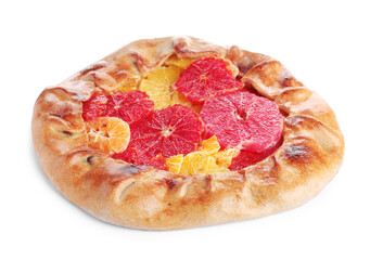 Delicious galette with citrus fruits isolated on white