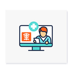Teleradiology color icon. Telehealth medical care. Virtual radiographer consultation. Telemedicine, health care concept. Online medicine, roentgenology. Isolated vector illustration