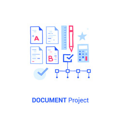 Doodle flat design icon vector illustration concept. Document project, data optimization.