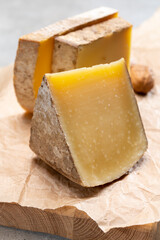 French cheese Comte, three varieties 1 year matured Prestige, fruity flavoured Fruite and Vieille Reserve